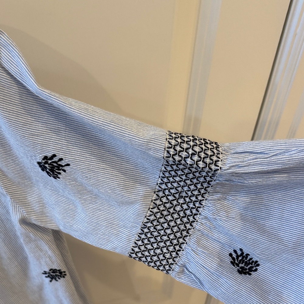 Velvet Light Blue Peasant Blouse with Black Embroidery - Picture 3 of 4